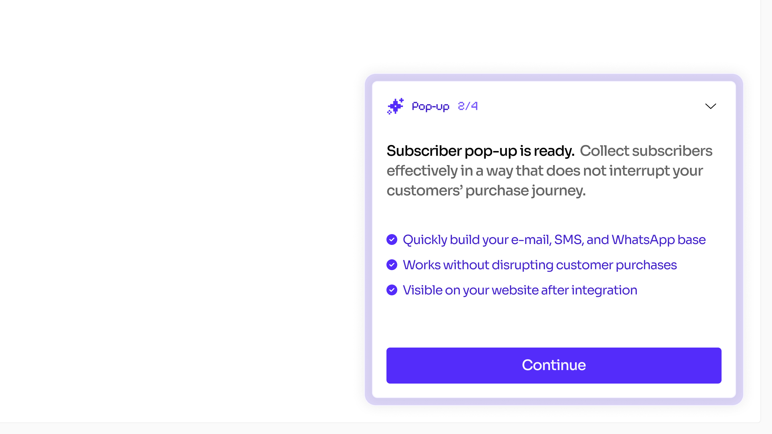 The onboarding widget, step 2 of 4
